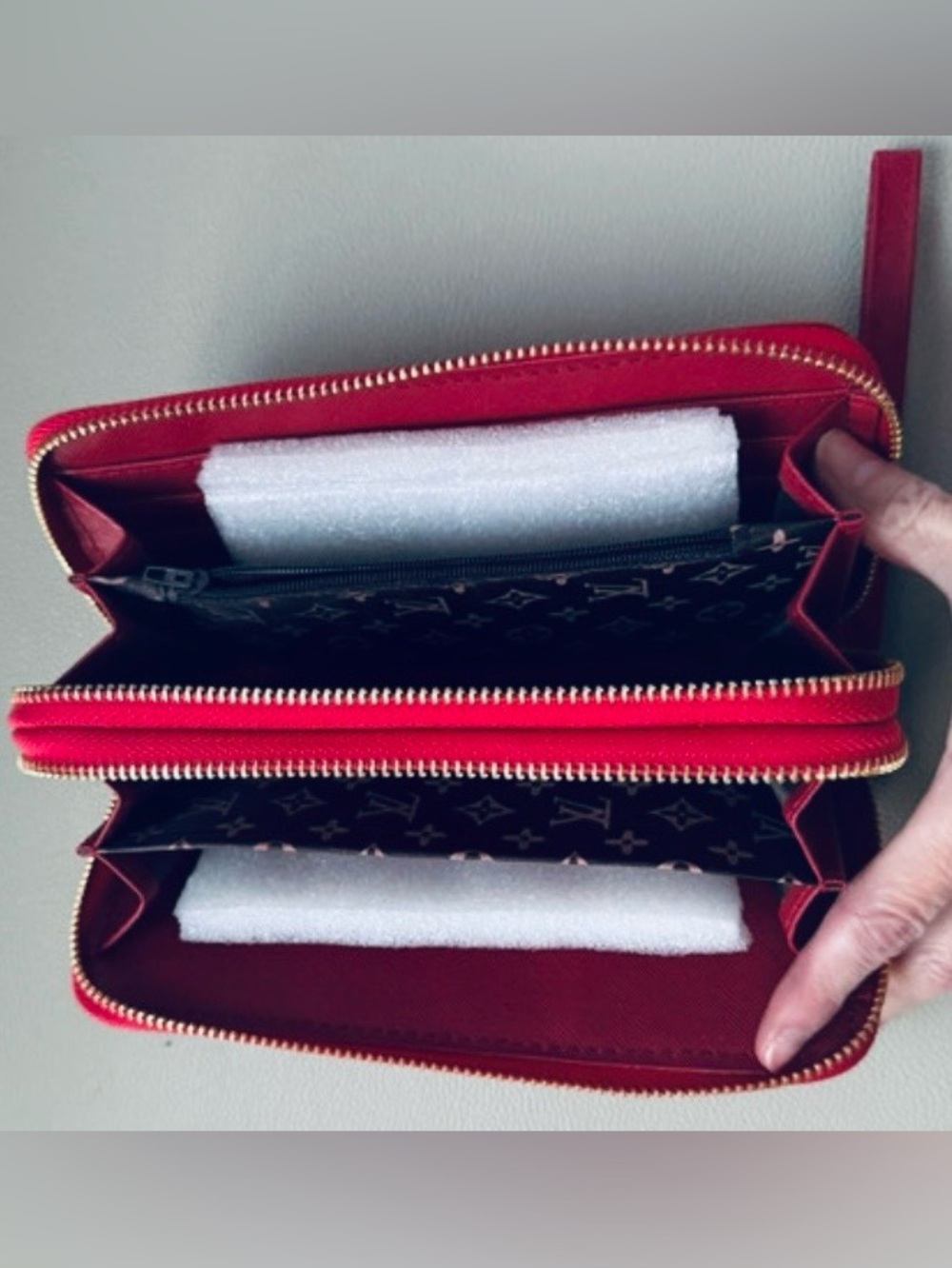 Chic Patent leather Red Zip-Around Monogram Wallet😘